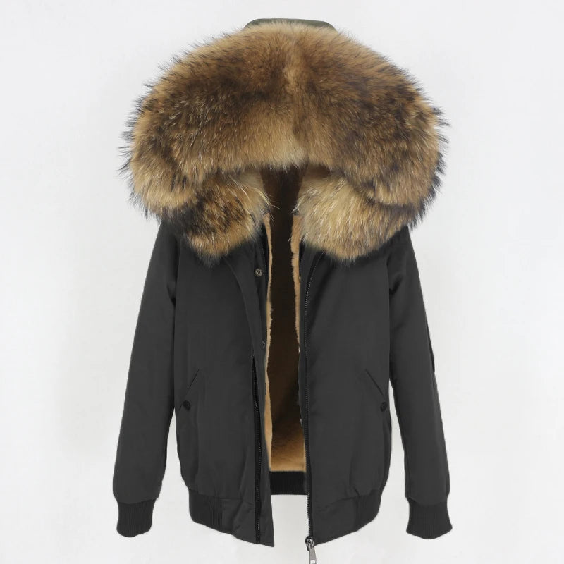 2023 New Bomber Waterproof Parka Winter Jacket Women Natural Real Raccoon Fur Hood Coat Detachable Thick Warm Outerwear