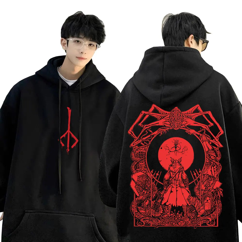 Game Bloodborne Graphic Hoodie Horror Hunter Cosplay Merch Sweatshirt Men Women Casual Vintage Pullover Man Oversized Streetwear