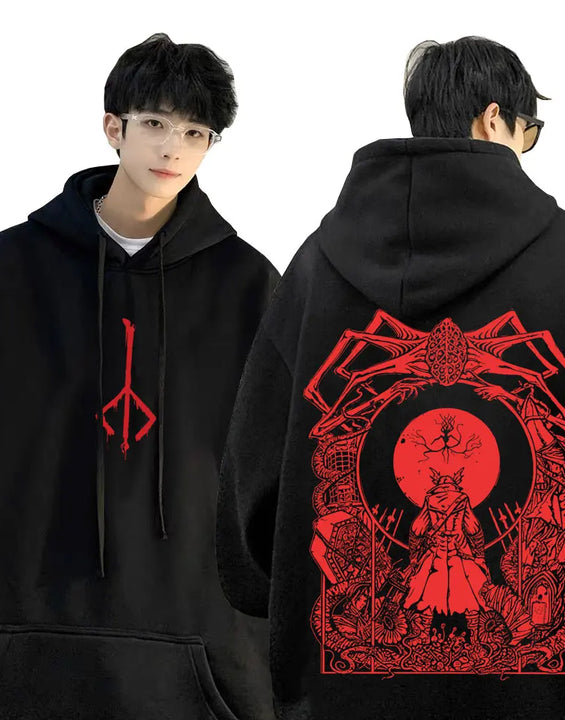 Game Bloodborne Graphic Hoodie Horror Hunter Cosplay Merch Sweatshirt Men Women Casual Vintage Pullover Man Oversized Streetwear