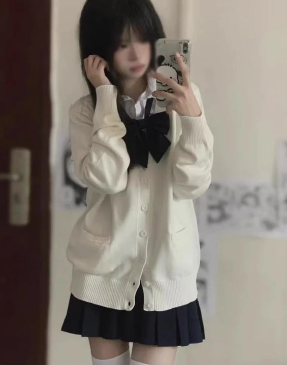 Original Deep ey JK orm Open Cardigan Knitted Long Sve Soft Girl School Sle Outerwear Faion Set for Women