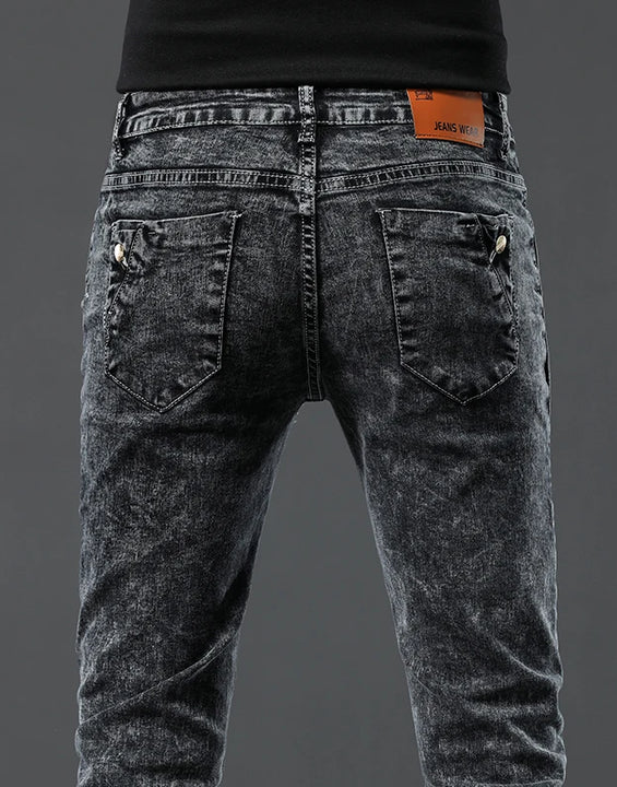 Vintage Fashion Men's Designer Jeans Snowflake Wash Korean Fashion Stretch Pants Male Classic Slim Denim Trousers
