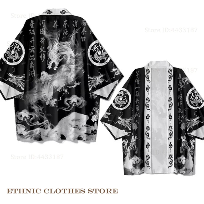 Plus Size 3XL 4XL 5XL Japanese Kimono Cardigan Cosplay Haori Yukata Top Adult Traditional Samurai Costume Loose Men Male Shirt