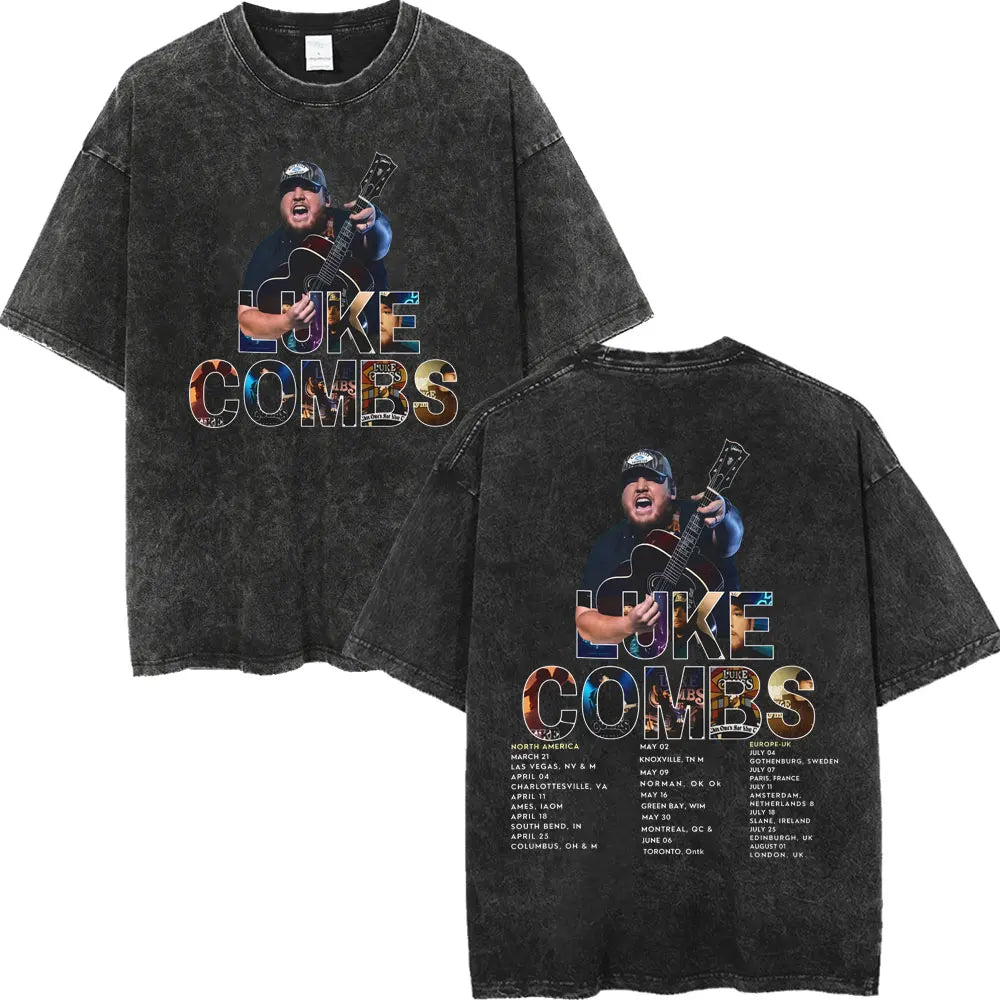 Vintage Washed Luke Combs Tour 2026 Merch T-shirts Men Women Fashion Y2k Oversized T-shirt Summer Casual Short Sleeve T Shirt