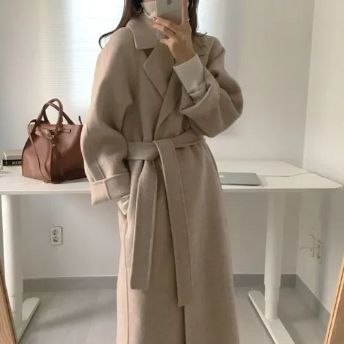 2025 Fall and Winter Women's Tweed Jacket Korean Fashion Commuter Luxury Solid Colour Thickened Oversized Loose Long Coats Women