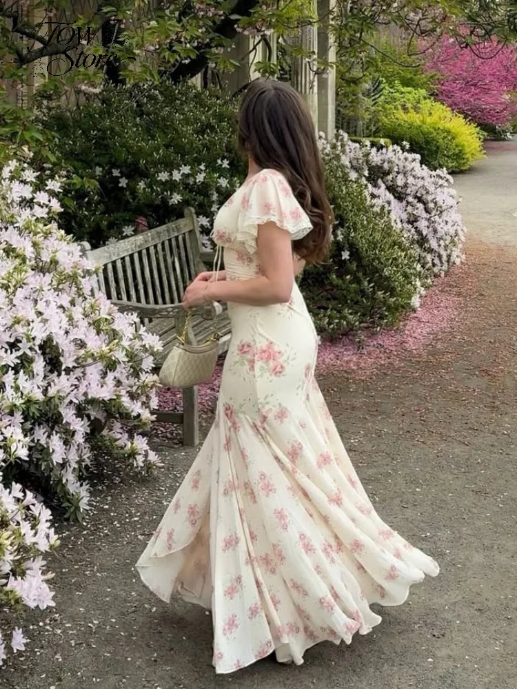 Flutter Sleeve Floral Maxi Dress