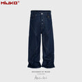 MIJKO High Street Cleanfit Drak Blue Jeans for Men and Women Straight Vintage Casual Denim Trousers ZJ080