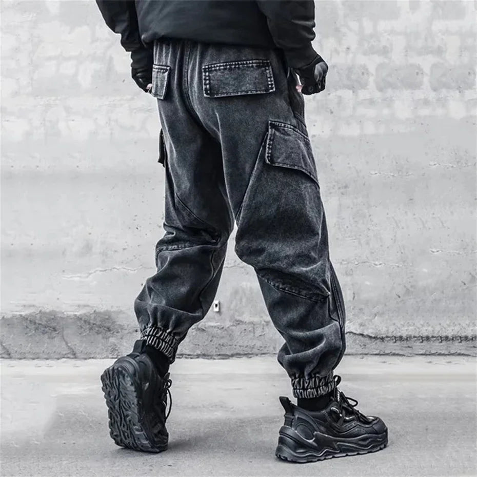 2025 Baggy Jeans Men Punk Hip Hop Black Grey Denim Sweatpants Washed Vintgae Street Casual Cargo Pants Pantalones Hombre