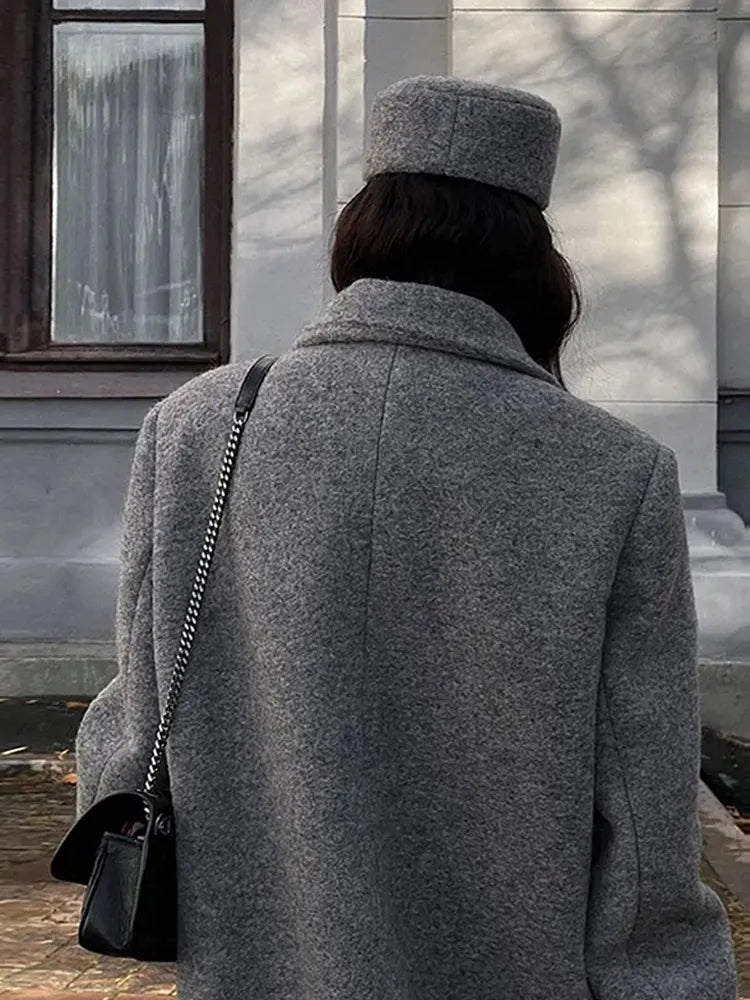 Solid Warm Elegant Women Coat Turn-down Collar Long Sleeve Jacket Casual Winter Autumn Long Outerwears Lady Fashion Loose Coats