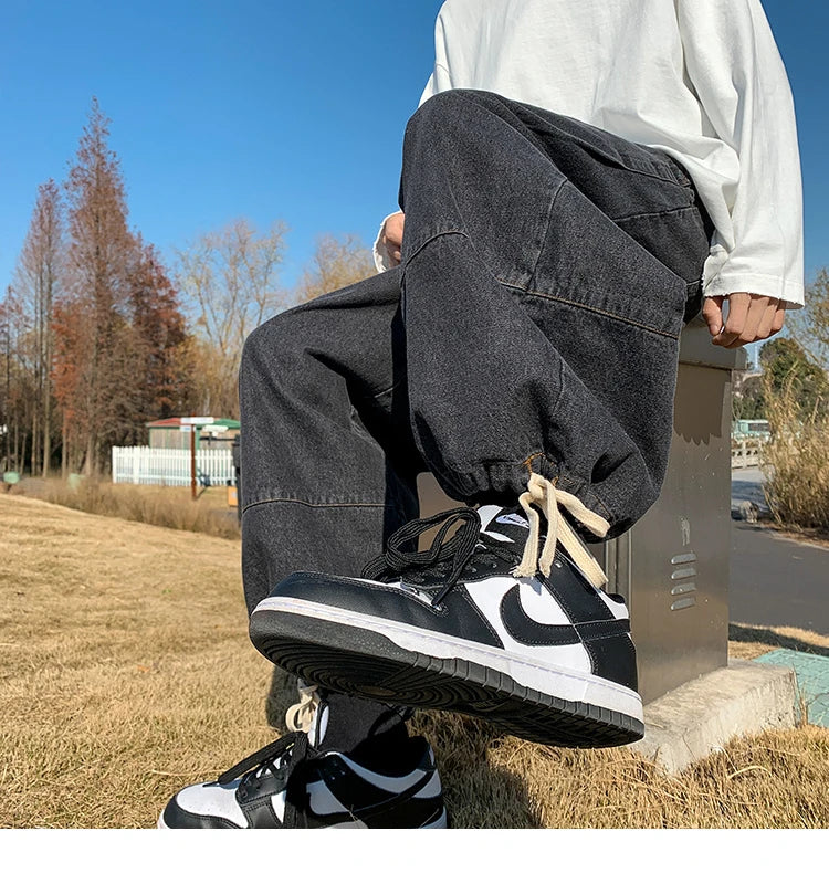 Baggy Jeans Trousers Male Denim Pants Black Wide Leg Pants Men's Jeans Oversize Cargo Korean Streetwear Hip Hop Harajuku