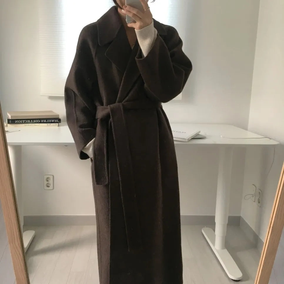 2025 Fall and Winter Women's Tweed Jacket Korean Fashion Commuter Luxury Solid Colour Thickened Oversized Loose Long Coats Women