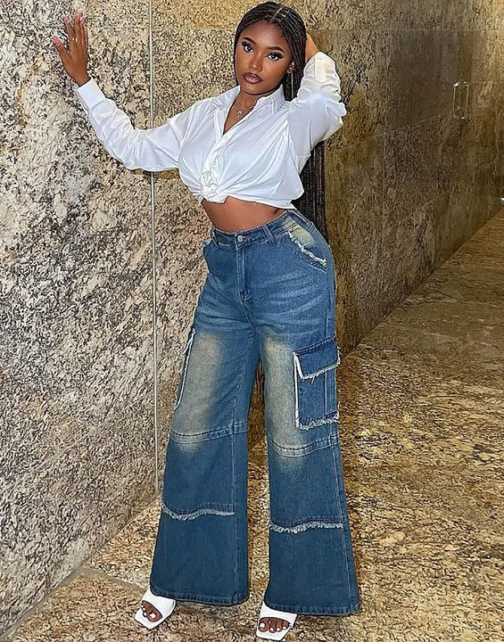 Women's Straight Leg Jeans High Waist Loose Denim Pants Vintage Washed Baggy Trousers