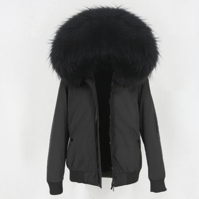 2023 New Bomber Waterproof Parka Winter Jacket Women Natural Real Raccoon Fur Hood Coat Detachable Thick Warm Outerwear