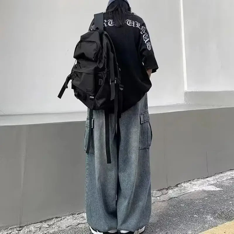 Baggy Jeans Women Oversized Vintage Denim Pants Men Retro Harajuku Wide Leg Jeans Casual Loose Elastic Waist Streetwear Trousers