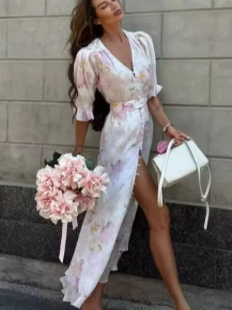 Flutter Sleeve Floral Maxi Dress