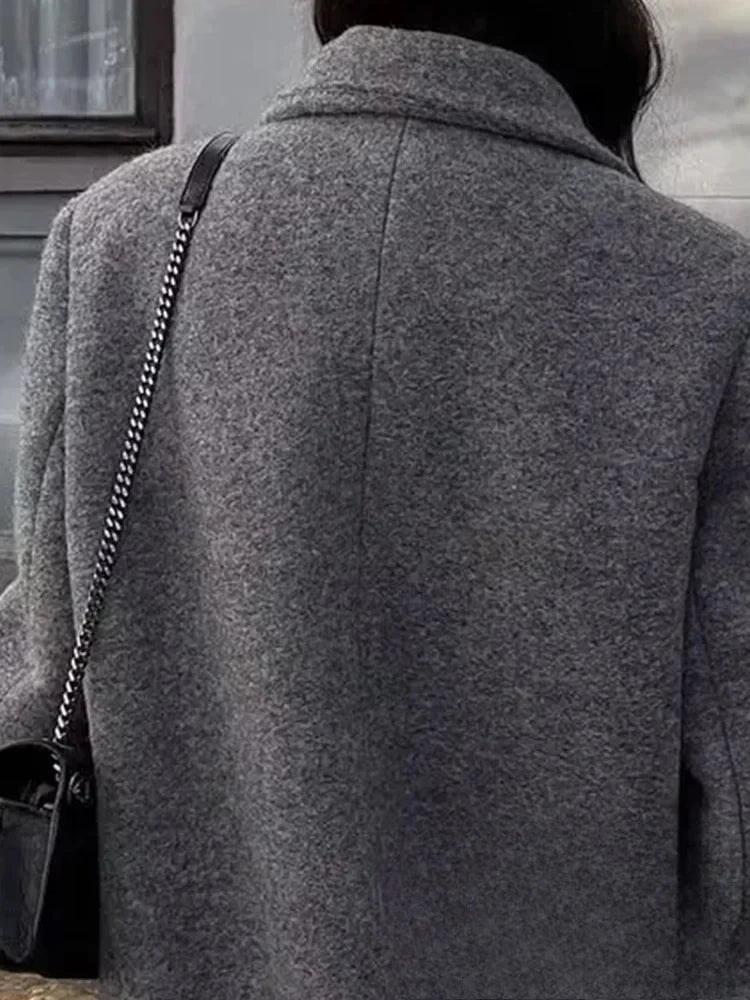 KONDALA Vintage Casual Chic Solid Women Overcoat Double Breasted Oversized Long Jackets Fashion 2025 Autumn Winter Thick Coats