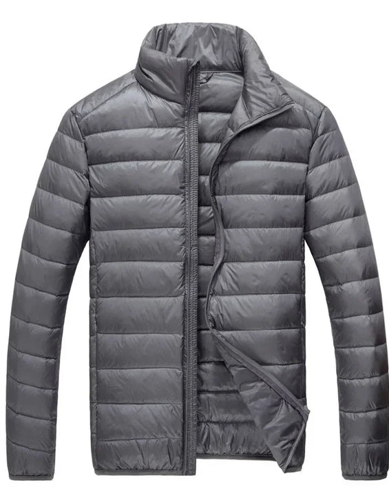 Schinteon Men Ultralight White Duck Down Jacket Thin Stand Collar Solid Color Simple Autumn Outwear