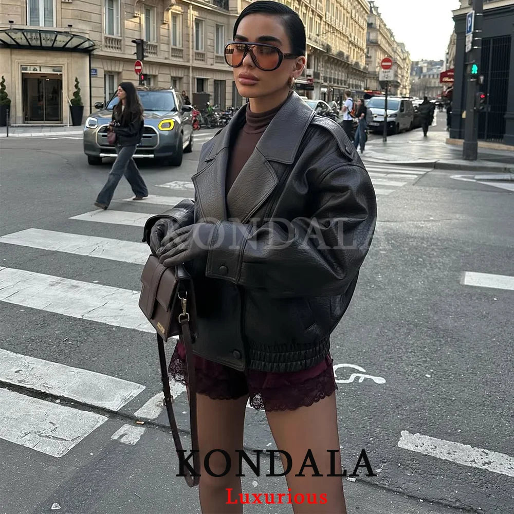 Fur-Collar Faux Leather Jacket