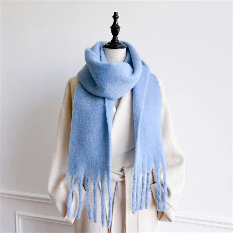 Women Winter Warm Luxury Imitation Cashmere Scarves Solid color Fashion Shawl Wrap Ladies Blanket Foulard Pashmina Bandana Scraf