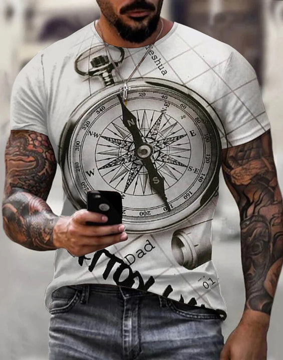 Vintage Men's T-shirt Summer Short Sleeve O-neck 3D Anchors Print Top Tee Shirt Oversized Men's Clothing Casual Streetwear