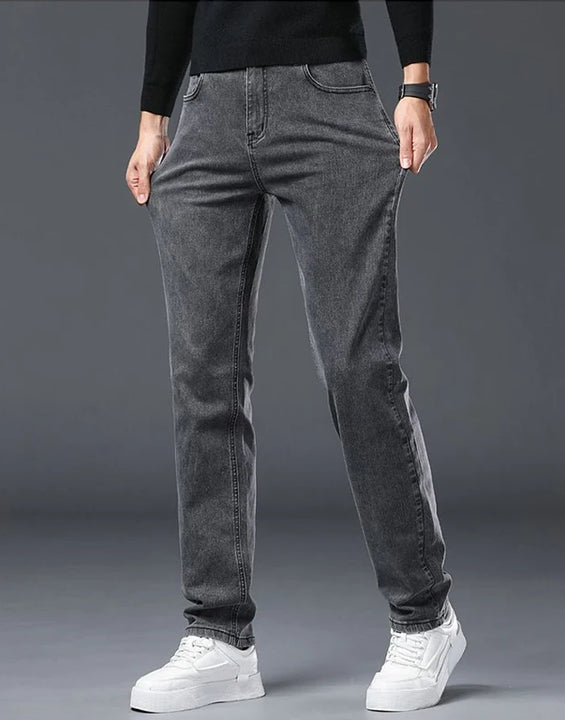 Spring New Men's Slim Fit Elastic Jeans Fashion Gray Comfortable Casual Denim Pants Korean Business Work Straight Black Trousers