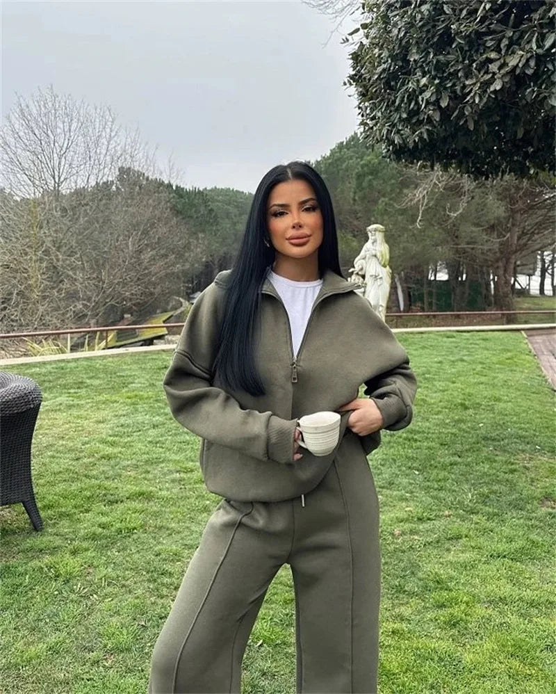 Fashion Autumn Winter Pants Sets Women Fashion Solid Color Pullover Sweatshirt Trousers Two Piece Set Female Casual Streetwear