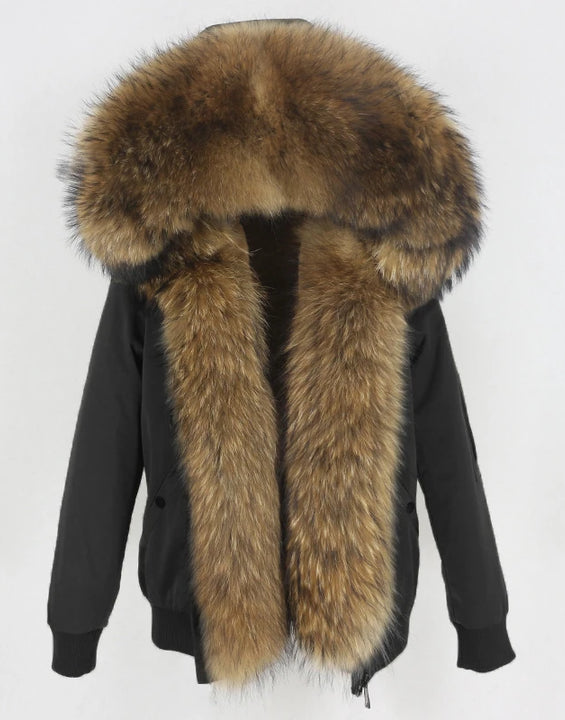 2023 New Bomber Waterproof Parka Winter Jacket Women Natural Real Raccoon Fur Hood Coat Detachable Thick Warm Outerwear