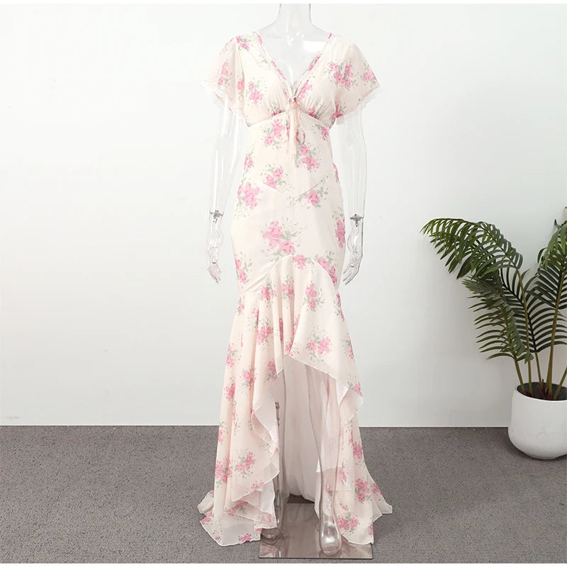 Flutter Sleeve Floral Maxi Dress
