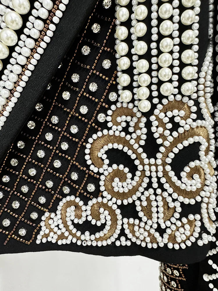 HIGH STREET Newest 2026 Stylish Designer Fashion Women's Luxurious Diamonds Pearls Embroidered Beaded Cropped Velvet Jacket
