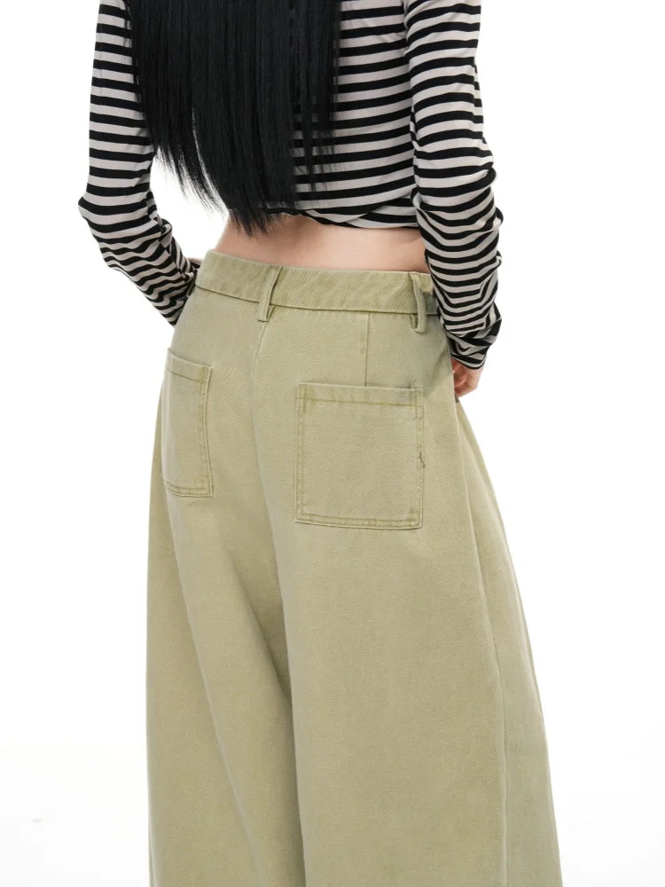 Women's Pink Folds Wide Leg Jeans 2026 Korean Fashion New High Waist Loose Casual Denim Trousers Streetwear Y2k