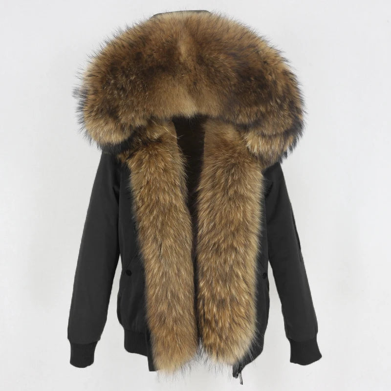 2023 New Bomber Waterproof Parka Winter Jacket Women Natural Real Raccoon Fur Hood Coat Detachable Thick Warm Outerwear