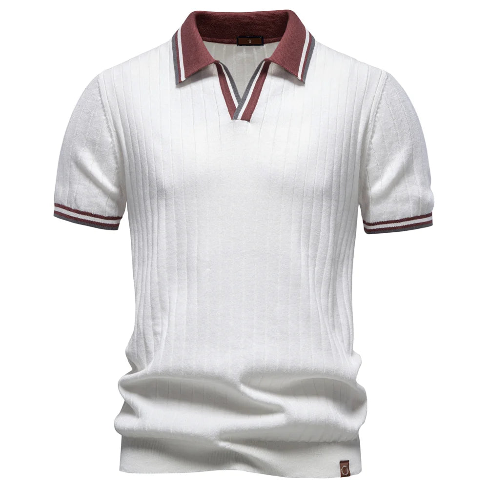 AIOPESON Men's Polo Shirt 100% Cotton Soft Skin Friendly Solid Color Collar Elegant Casual Old Money Style Men Clothing