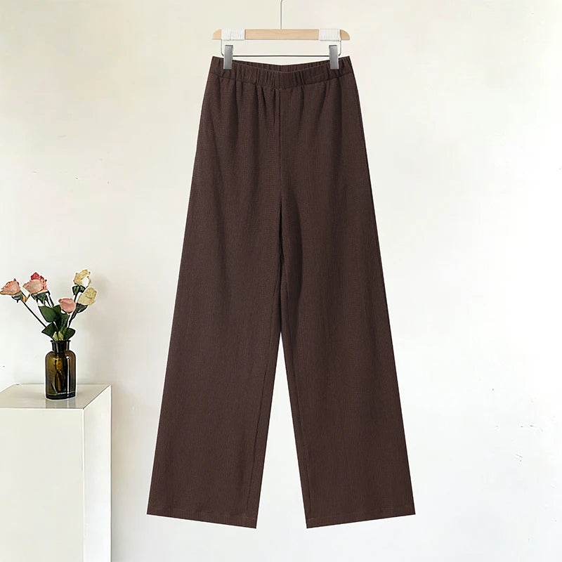 Tie Front Textured Women Set V-Neck Loose Set Wide Sleeve Drawstring Pants Casual Lounge Solid Color 2 Piece Outfits For Daily