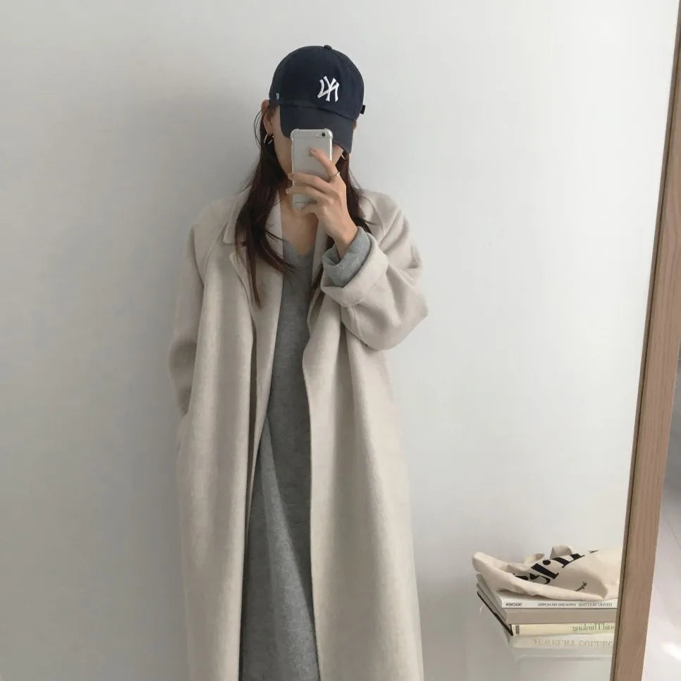 2025 Fall and Winter Women's Tweed Jacket Korean Fashion Commuter Luxury Solid Colour Thickened Oversized Loose Long Coats Women