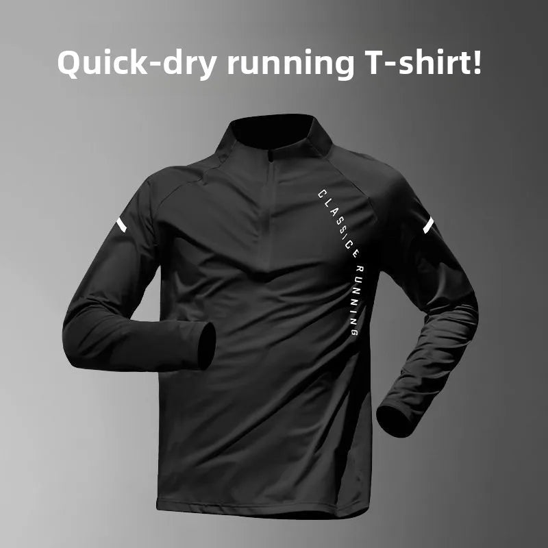 Quick Dry Long Sleeve Men's T-shirt Outdoor Casual Sports  Shirt Fitness Wear Half Zip up Breathable Polyester Fiber