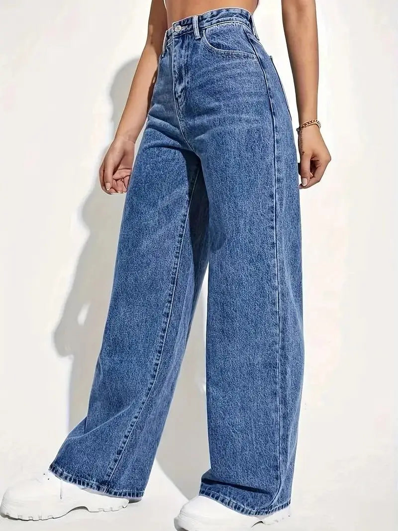 Fashion retro blue jeans women y2k High street baggy straight pants High waisted all-in-one slim pants