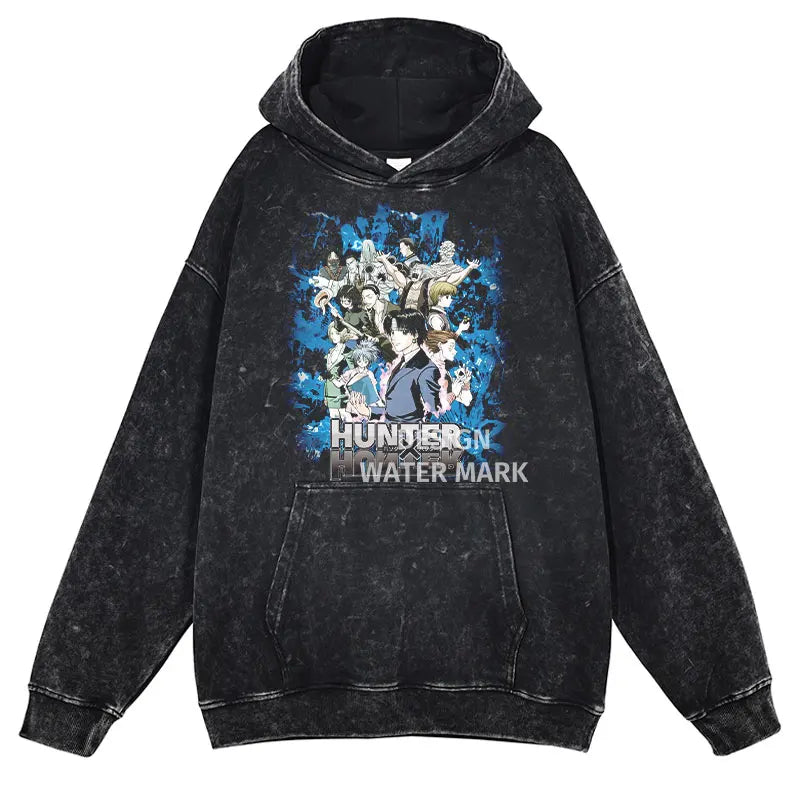 Killua Zoldyck Hoodies Vintage Washed Anime Hunter Hooded Sweatshirts Oversized Streetwear Manga Gon Kurapika Hoodie