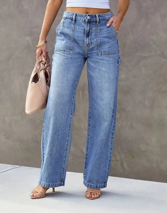 Women's Light Blue Wide Leg Straight-Leg Jeans - Stylish and Comfortable Denim Pants for Effortless Fashion