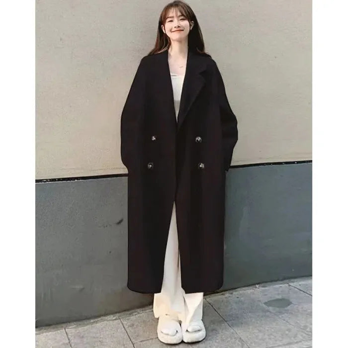 Women's Woolen Coat Hot Sale Of The Season Autumn Winter New Style Versatile Korean Style Medium Length Long Sleeve Elegant C...