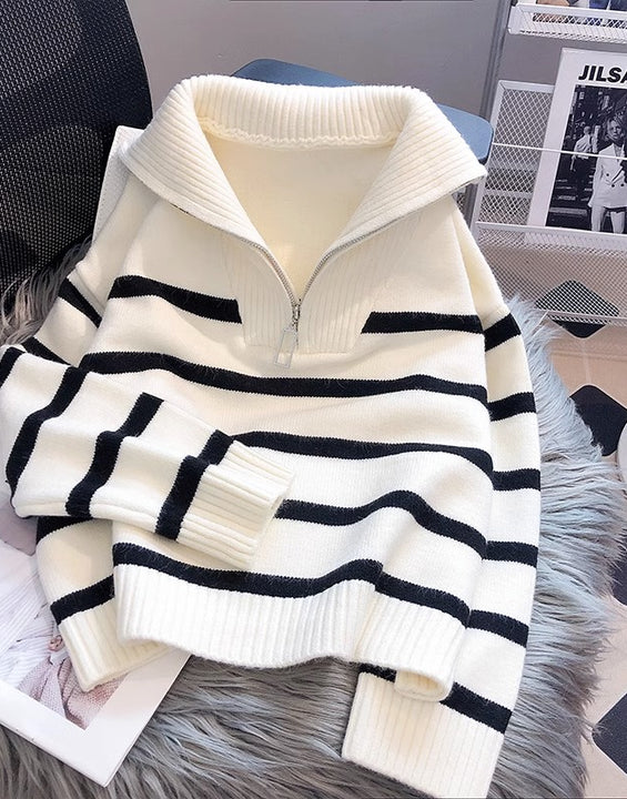 Striped Zip-Up Oversized Shirt